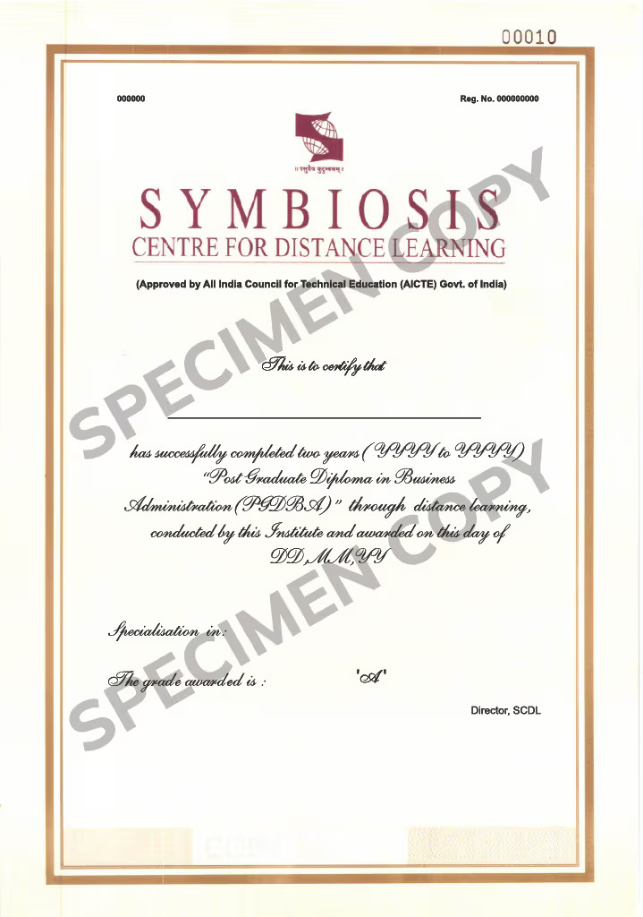 SCDL PGDBA Certificate Specimen Copy